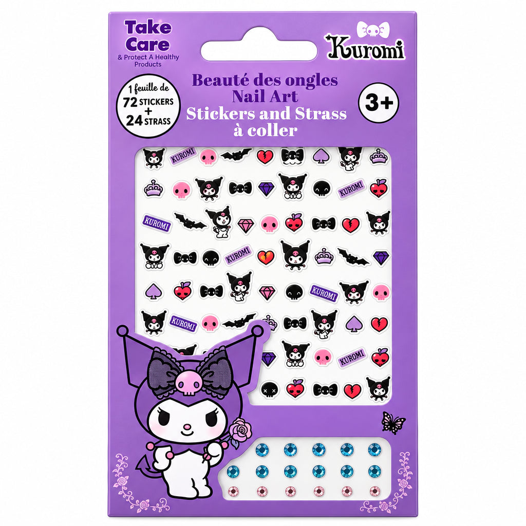 Kit bellezza unghie Kuromi 72 adesivi + 24 strass | Bimbi Love