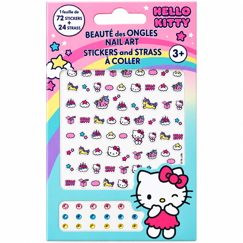 Kit bellezza unghie Hello Kitty 72 adesivi + 24 strass | Bimbi Love